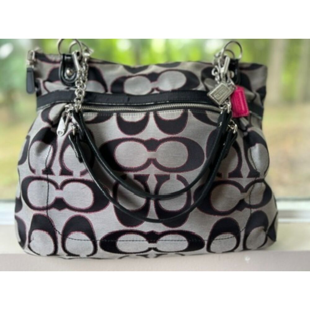 Coach Signature Poppy Gray/Black/Pink Large Tote H1263-18979